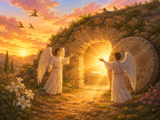 Illustration accompanying section three — He rose from the grave.